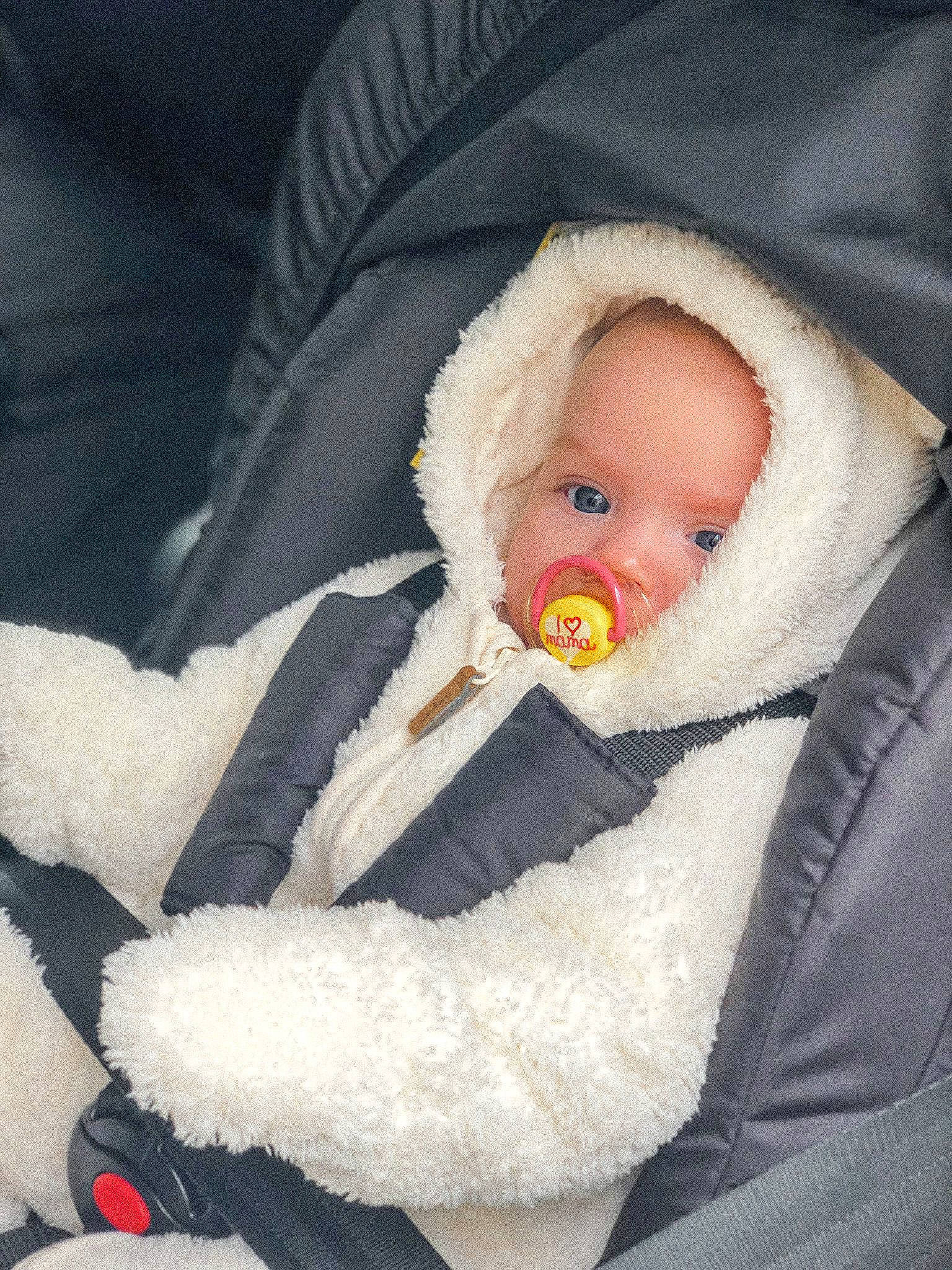 Lou a rejoint le concours — aidez-le/la à gagner de superbes lots ! baby, baby_carriage, baby_products, baby_toddler_clothing, car_seat, cheek, child, comfort, eye, facial_expression, finger, fur, head, headgear, human_body, nose, person, sitting, skin, stuffed_toy