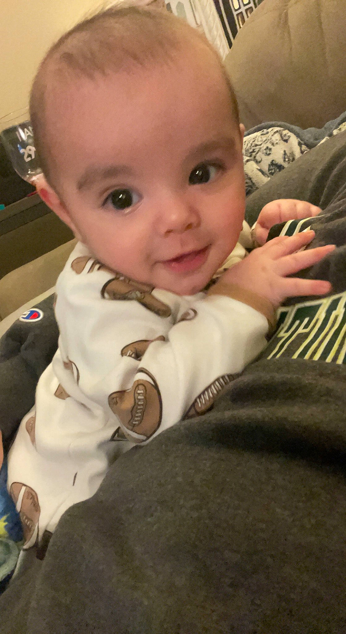 Kohen joined the competition — help win amazing prizes! baby, baby_toddler_clothing, cheek, comfort, eye, eyebrow, finger, gesture, happy, head, human_body, iris, lip, mouth, nose, person, skin, sleeve, smile, thumb