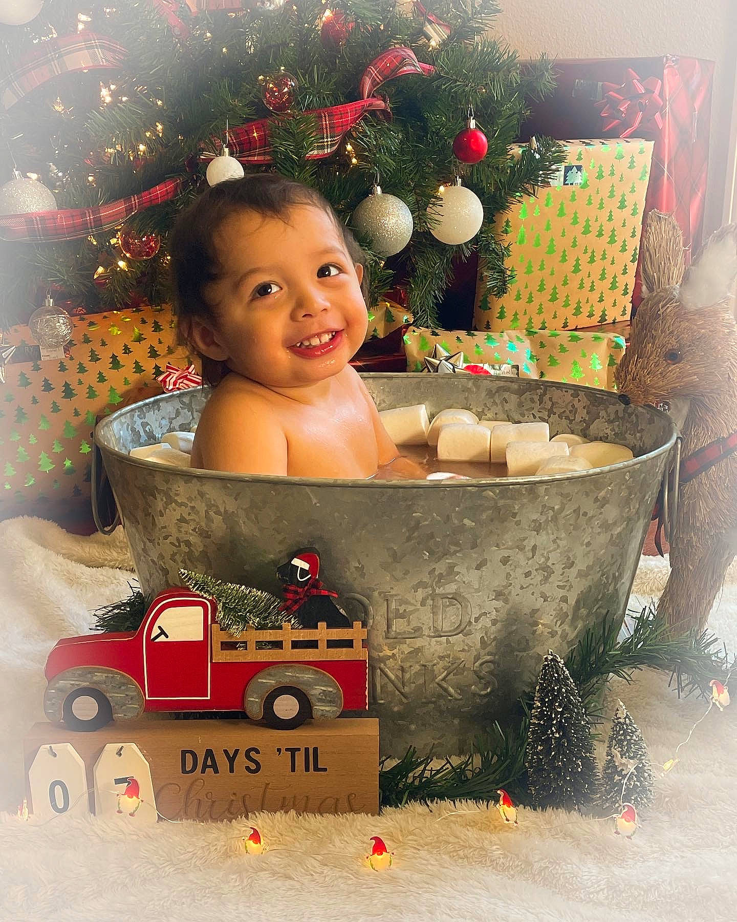 Victor joined the competition — help win amazing prizes! baby, bathing, child, christmas_decoration, christmas_ornament, event, flash_photography, flowerpot, fun, happy, holiday, holiday_ornament, joy, ornament, person, plant, red, sitting, smile, toddler