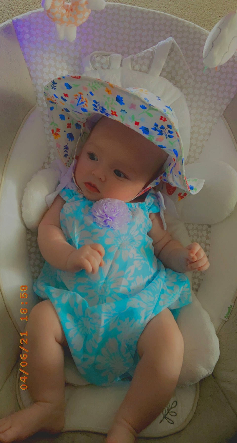 Natalee joined the competition — help win amazing prizes! aqua, azure, baby, baby_toddler_clothing, cap, child, dress, eye, finger, happy, head, headwear, human_leg, nail, pattern, person, pink, skin, textile, thigh