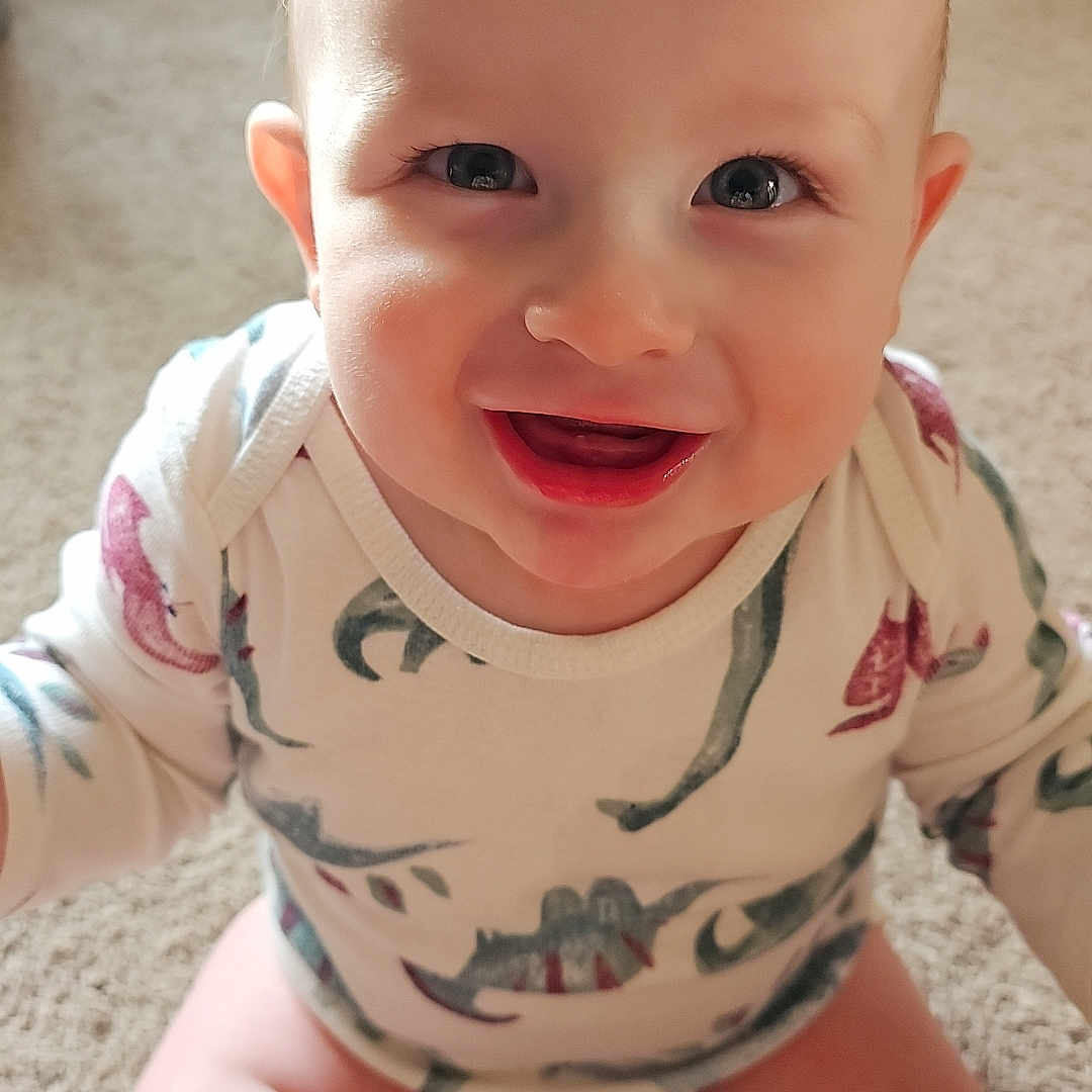 Remy joined the competition — help win amazing prizes! applique, baby, babylaughing, bodypart, cosmetics, crawling, face, finger, hand, happy, head, lipstick, mouth, newborn, pattern, person, photography, portrait, smile