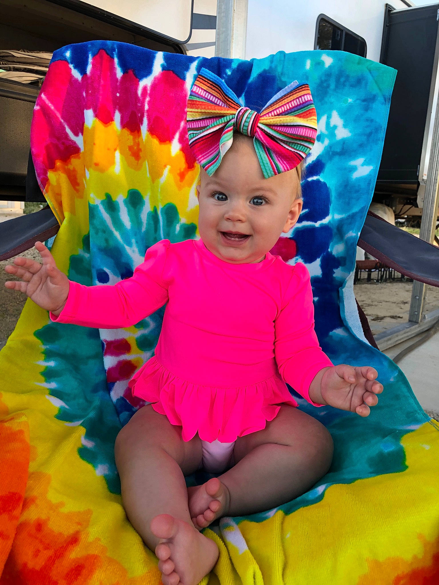 Rilee joined the competition — help win amazing prizes! baby_products, baby_toddler_clothing, child, costume, fun, hair_accessory, headwear, joy, person, pink, product, textile, toddler, yellow