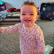 Tehleyiah joined the competition — help win amazing prizes! toddler, child, smiling, indoors, pajamas, carpet, face, happy, standing, room, baby, clothing, person, floor, toy, diaper, expression, home, cute, young