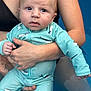 adult, arms, baby, blue, child, closeup, curious, expression, holding, infant, outdoor, person, pool, skin, splash, summer, swimming, swimsuit, water, whale_pattern