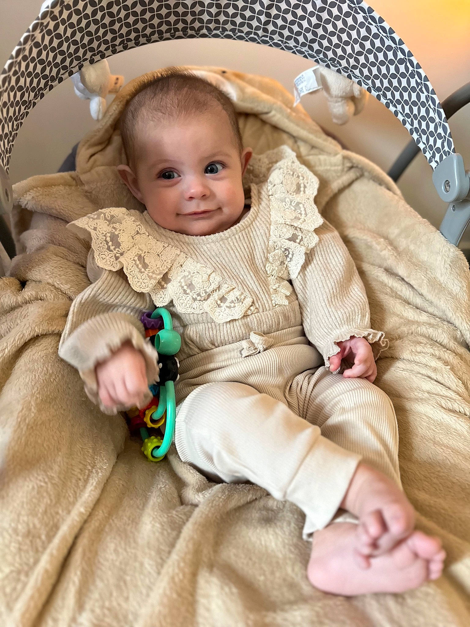 Isabella-rose joined the competition — help win amazing prizes! baby, baby_carriage, baby_products, baby_safety, baby_toddler_clothing, cheek, comfort, eye, face, fashion_accessory, happy, head, iris, jewellery, linens, person, sitting, sleeve, smile, textile