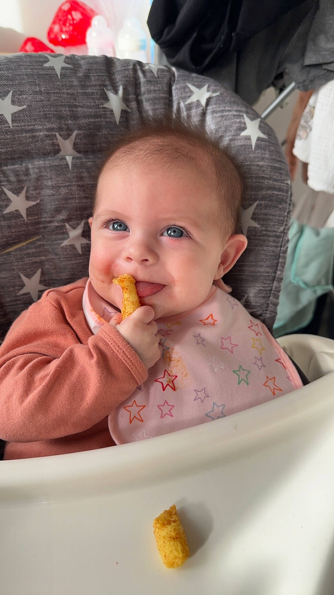 Isabella-rose is registered to the contest to win money with this photo: baby, baby_playing_with_food, baby_toddler_clothing, biting, cheek, child, cuisine, dishware, eating, finger, food, food_craving, lip, mouth, nose, person, product, skin, sweetness, tableware