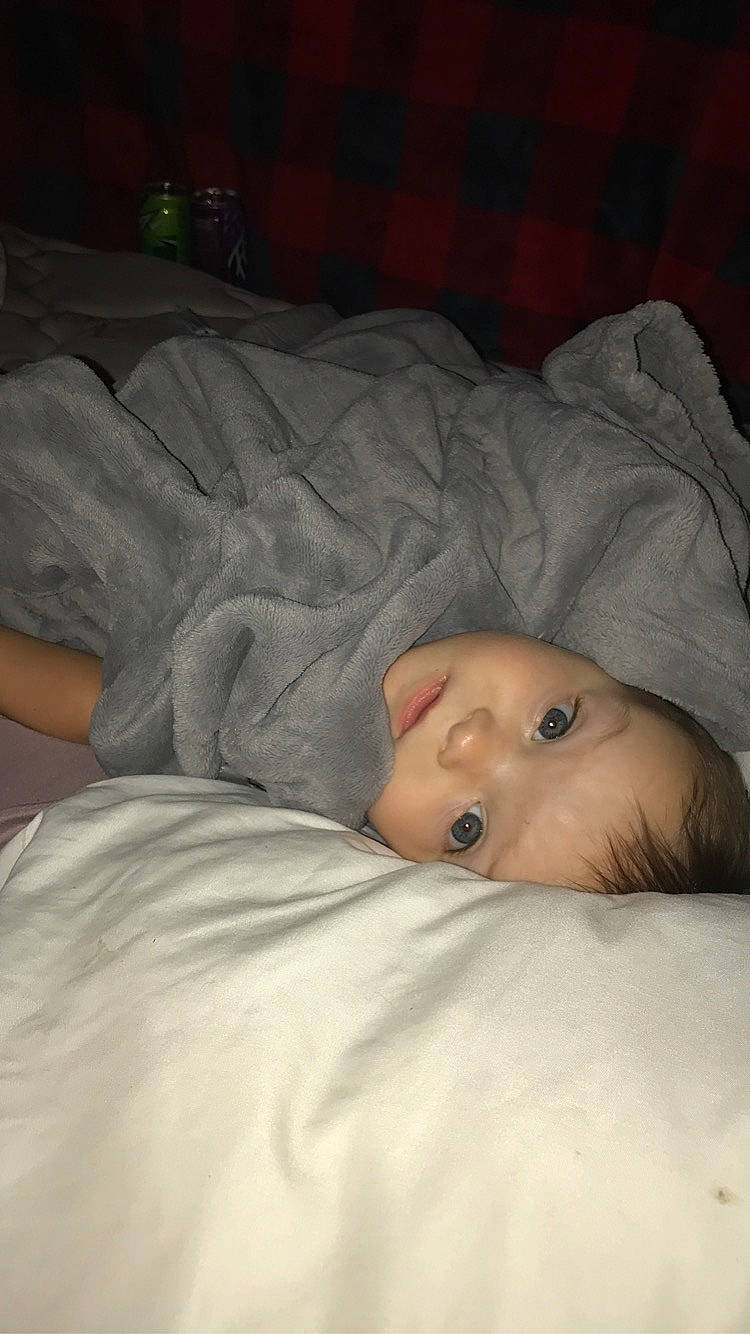 Jaxson joined the competition — help win amazing prizes! baby, bedding, cheek, child, chin, comfort, eyebrow, eyelash, flash_photography, flesh, forehead, fur, hat, linens, neck, nose, person, room, sitting, toddler