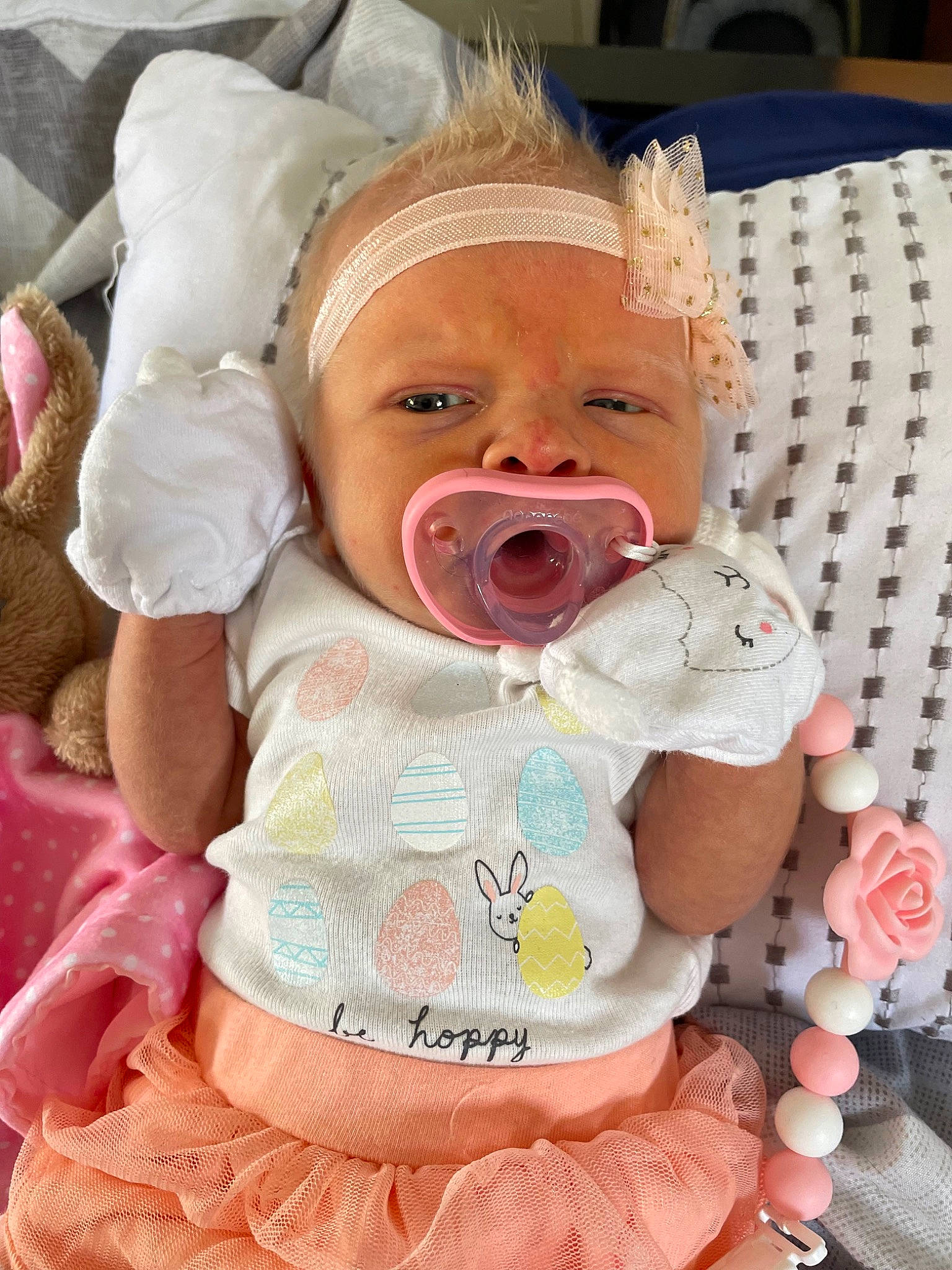 Halle joined the competition — help win amazing prizes! baby, baby_products, baby_toddler_clothing, chair, cheek, child, comfort, event, fun, happy, hat, linens, magenta, peach, person, pink, sitting, skin, textile, toddler