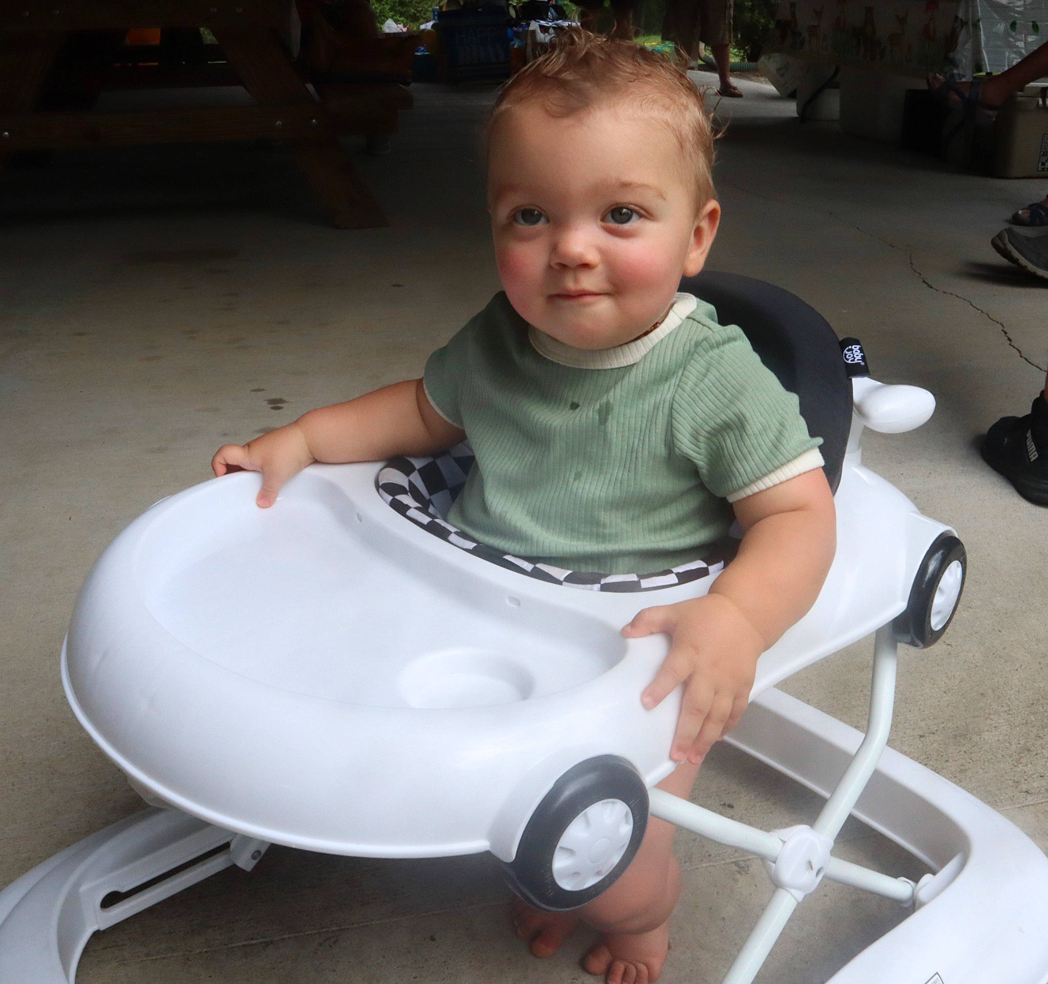 Hank Barrett joined the competition — help win amazing prizes! automotive_design, baby, baby_toddler_clothing, child, cleanliness, flooring, fun, happy, houseplant, joy, person, plastic, play, product, riding_toy, sitting, smile, tire, toddler, toy