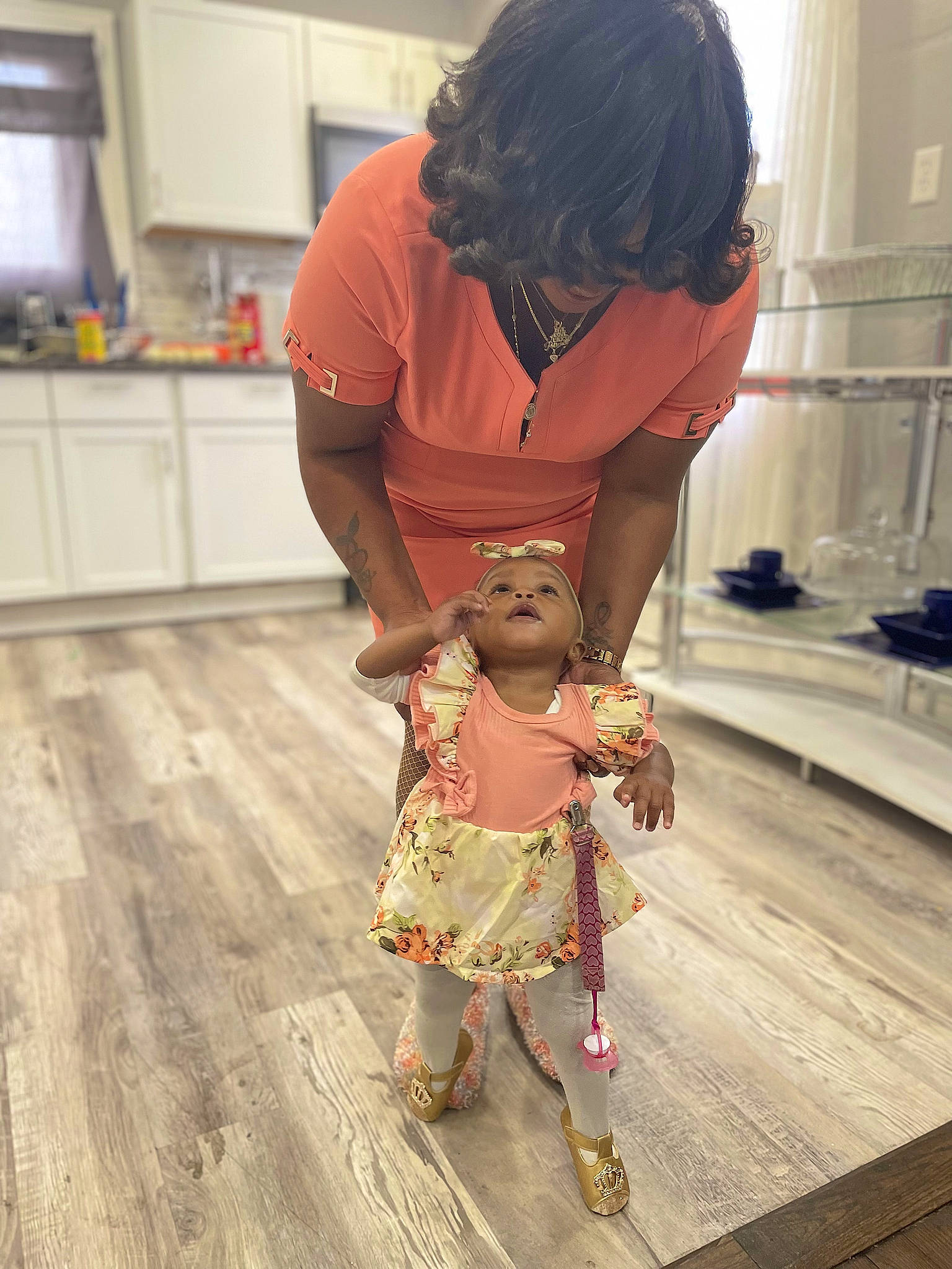 Patience joined the competition — help win amazing prizes! abdomen, baby, barefoot, child, fashion_design, fawn, floor, flooring, foot, fun, hair, happy, hardwood, human_leg, kitchen_appliance, person, television, toddler, trunk, waist