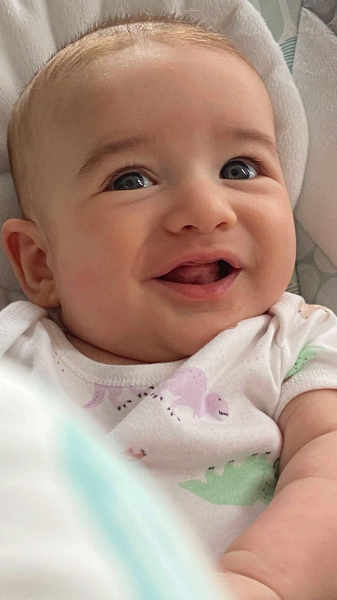 Aidan is registered to the contest to win money with this photo: baby, baby_laughing, baby_toddler_clothing, blond, cheek, eye, eyebrow, eyelash, fun, gesture, happy, iris, lip, mouth, nose, person, pink, skin, sleeve, smile