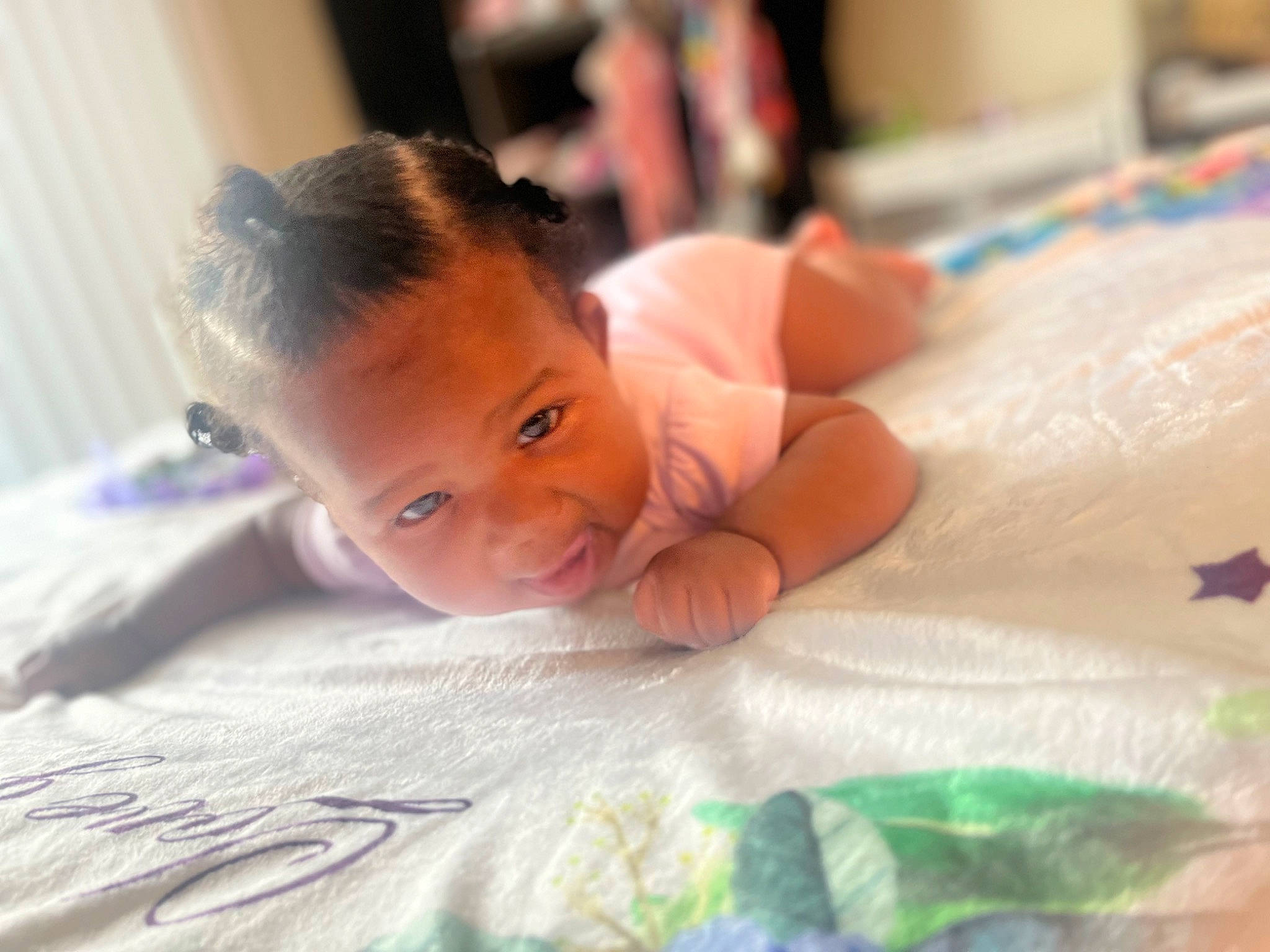 Dream joined the competition — help win amazing prizes! baby, baby_products, bed_sheet, bedding, bedtime, child, close_up, comfort, eyebrow, eyelash, flooring, fun, happy, iris, linens, person, room, sitting, skin, toddler