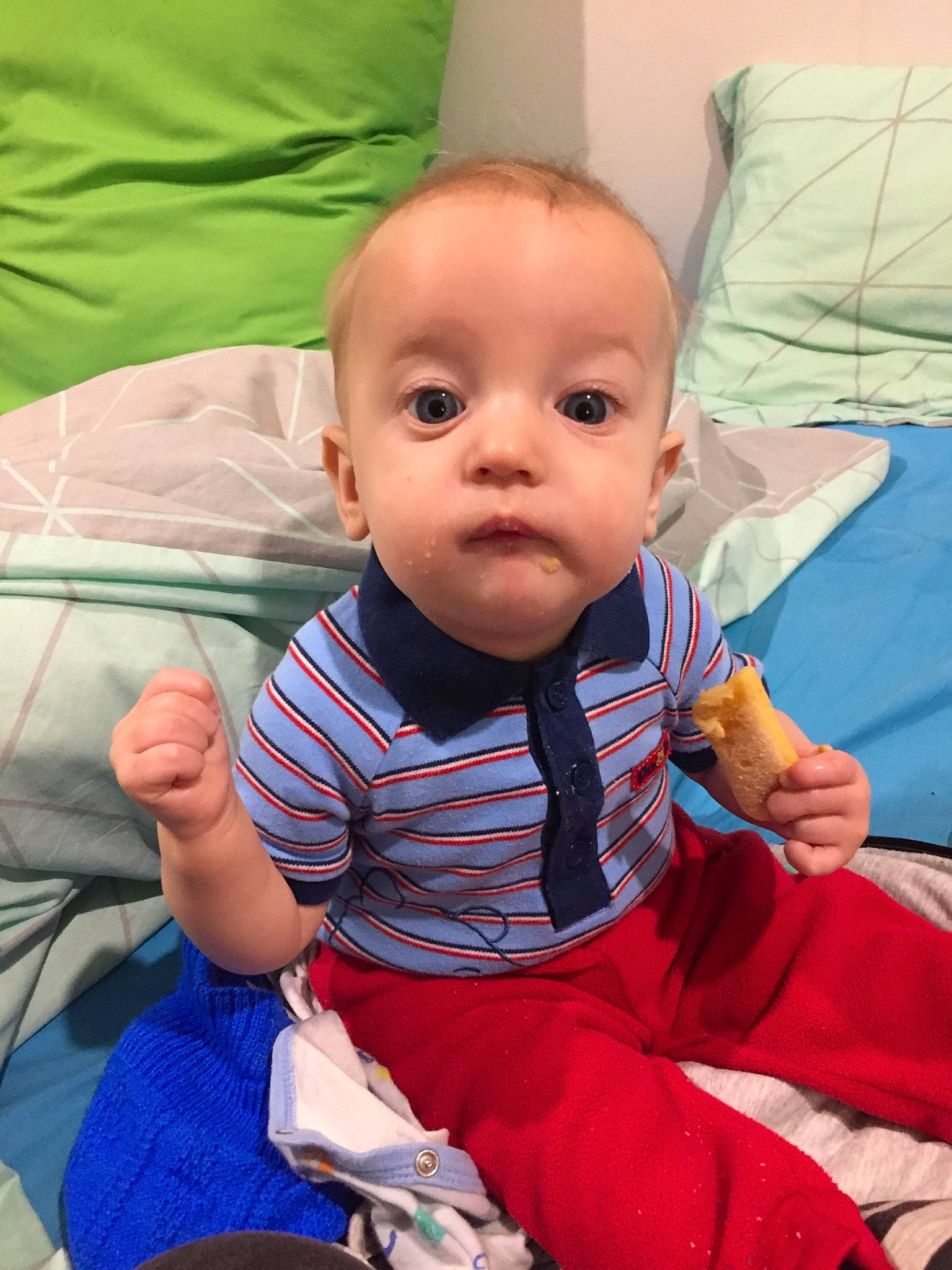 Hamish joined the competition — help win amazing prizes! baby, cheek, child, face, finger, gesture, head, person, sitting, skin, thumb, toddler