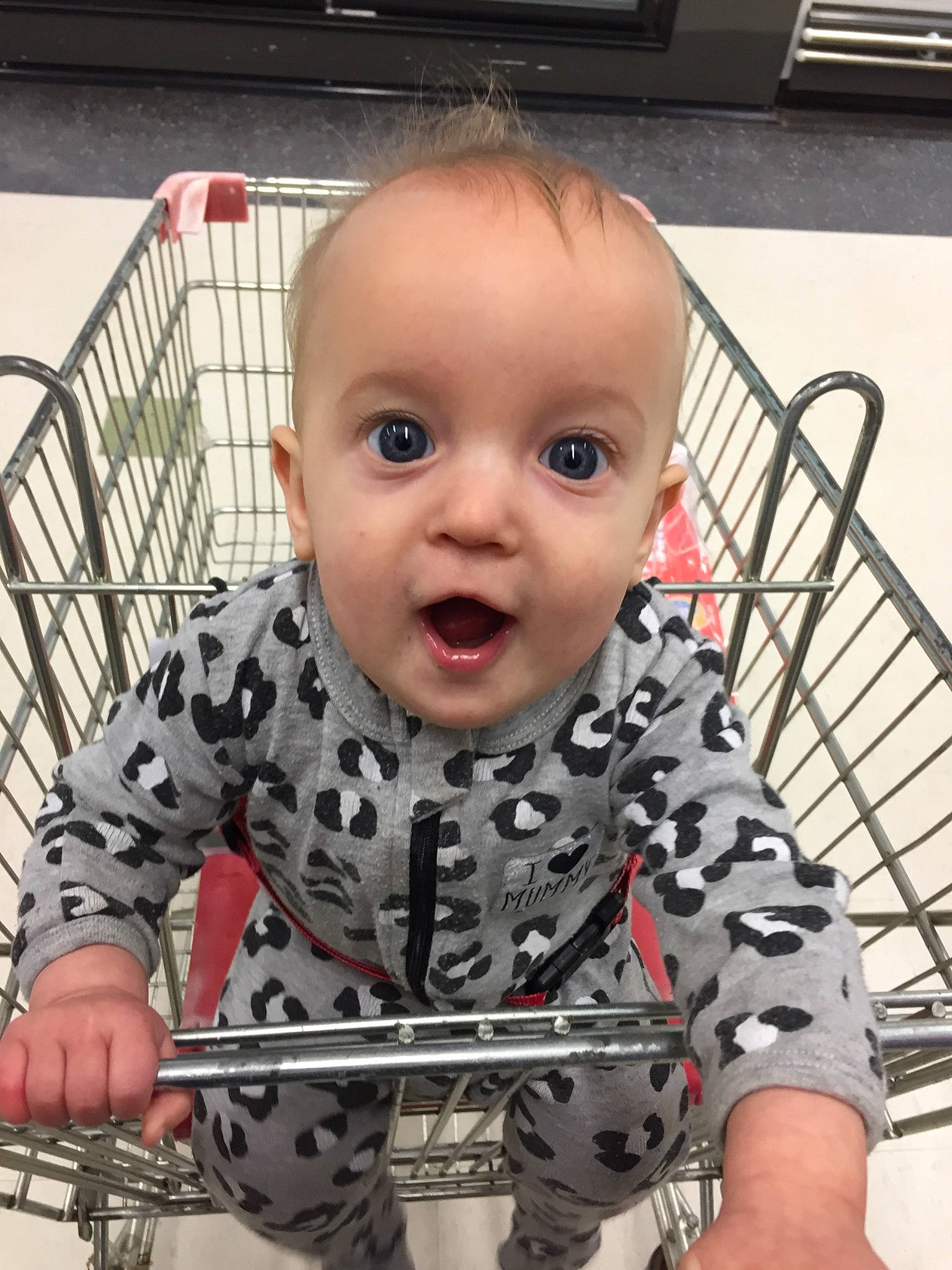 Hamish joined the competition — help win amazing prizes! baby, baby_products, baby_toddler_clothing, cheek, child, head, person, product, shopping_cart, surprise, toddler, vehicle