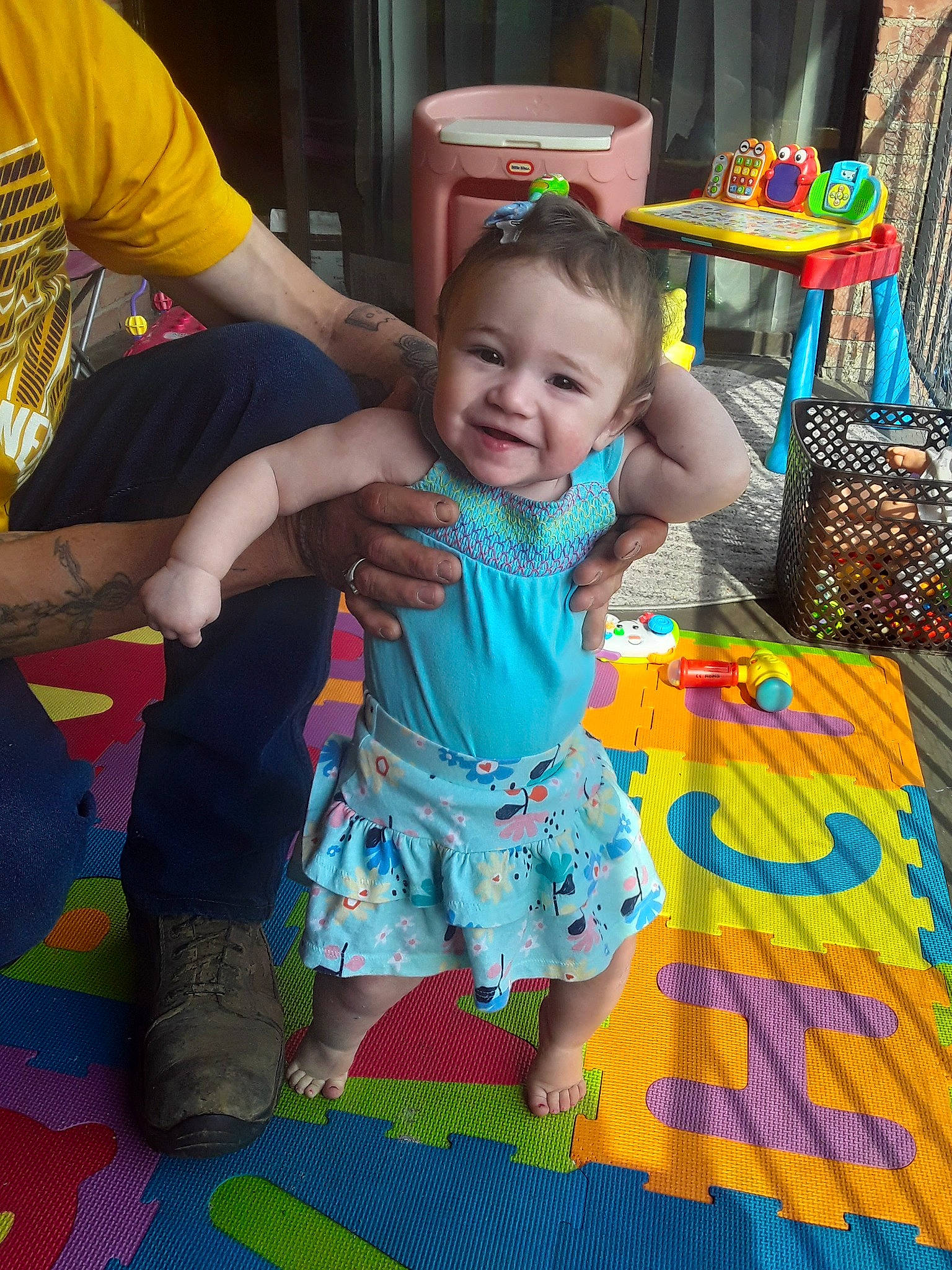 Shakia joined the competition — help win amazing prizes! baby, baby_toddler_clothing, child, event, flooring, fun, happy, leisure, mammal, party, pattern, person, play, room, shorts, sitting, smile, t_shirt, toddler, vacation