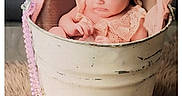 Amandine a rejoint le concours — aidez-le/la à gagner de superbes lots ! adorable, baby, beads, bucket, child, closeup, cute, decorative, fabric, flower, headband, infant, lace, pink, portrait, props, seated, soft, studio, warm