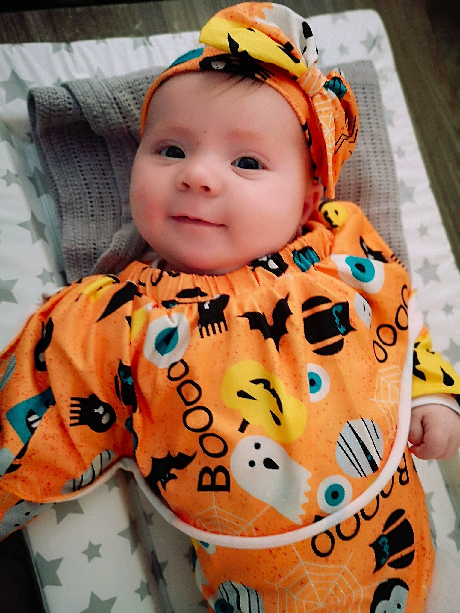 Luna-rose joined the competition — help win amazing prizes! baby, baby_toddler_clothing, cheek, child, comfort, eye, eyelash, face, happy, head, headgear, headwear, iris, neck, orange, pattern, person, sleeve, smile, t_shirt