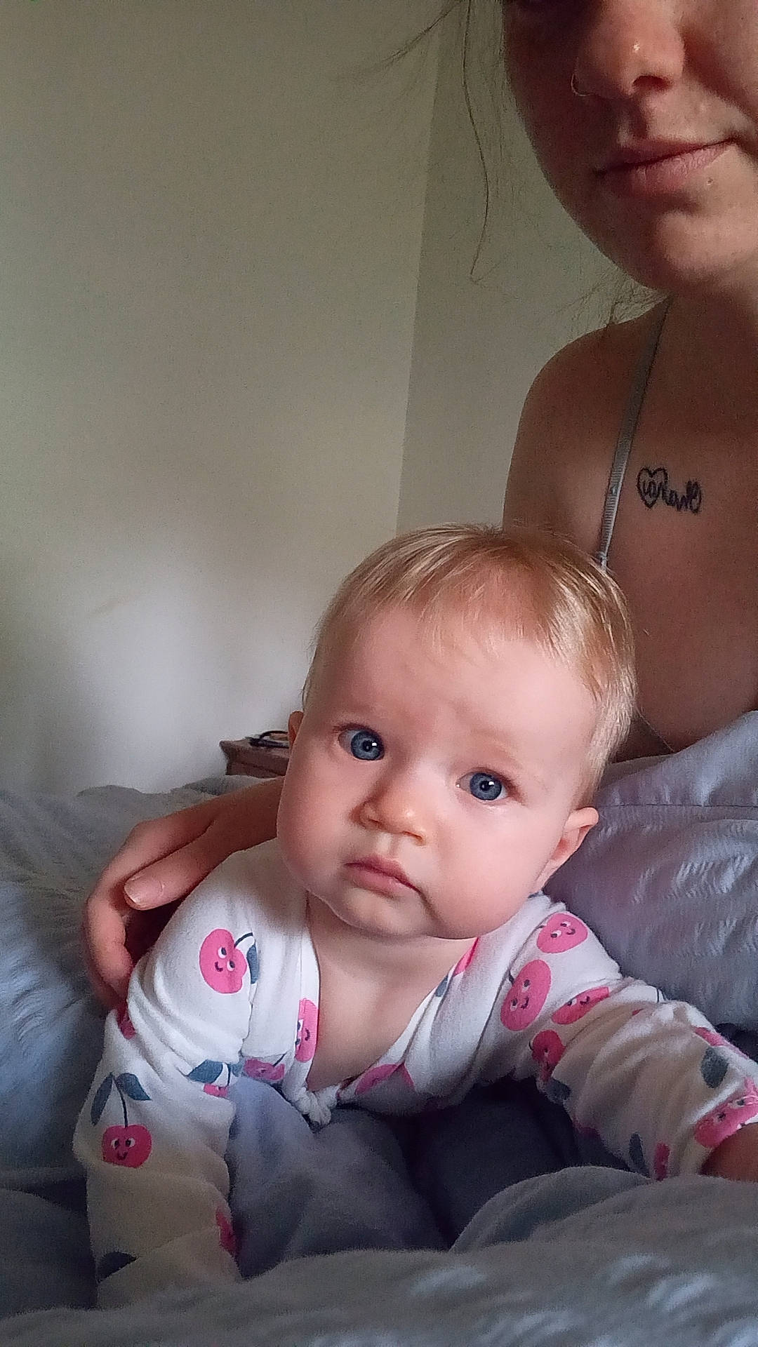 Lucinda is registered to the contest to win money with this photo: baby, baby_toddler_clothing, cheek, chest, child, comfort, eyebrow, eyelash, finger, happy, human_body, iris, jewellery, lip, mouth, nose, person, sitting, skin, toddler