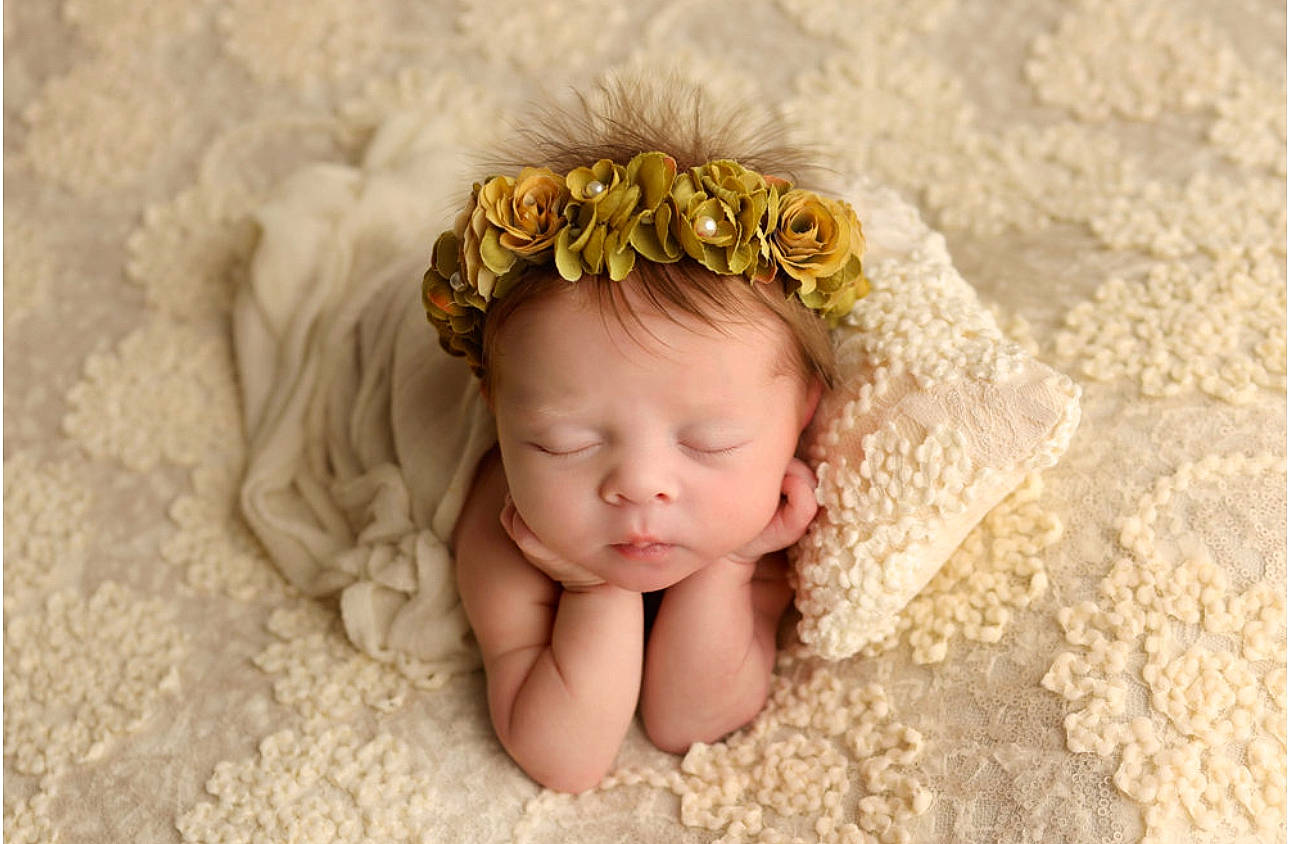 Poppy joined the competition — help win amazing prizes! baby, baby_sleeping, baby_toddler_clothing, child, comfort, fashion_accessory, hair_accessory, hand, happy, head, headband, headgear, headpiece, jewellery, knit_cap, linens, person, petal, skin, toddler