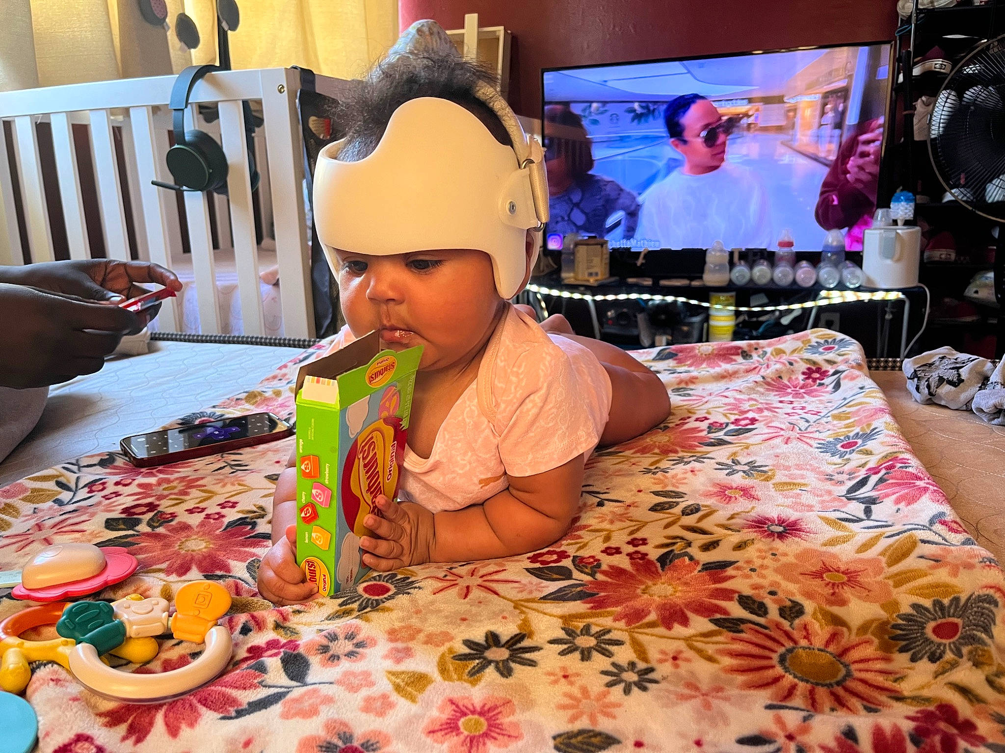 Tiana joined the competition — help win amazing prizes! audio_equipment, baby, bed_sheet, chair, child, event, flooring, fun, gadget, headwear, led_backlit_lcd_display, leisure, linens, person, room, table, tablecloth, tableware, television, television_set