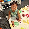 Grayson joined the competition — help win amazing prizes! toddler, child, carpet, handprint, colorful, toy, playroom, floor, sitting, smiling, indoor, sleeveless_shirt, shorts, person, young_child, expression, face, hair, footwear_free, carpet_pattern