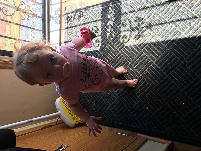 Presley joined the competition — help win amazing prizes! baby, baby_toddler_clothing, child, flooring, fun, goggles, happy, hardwood, hat, human_leg, joint, leisure, person, play, room, sandal, shorts, t_shirt, toddler, wood