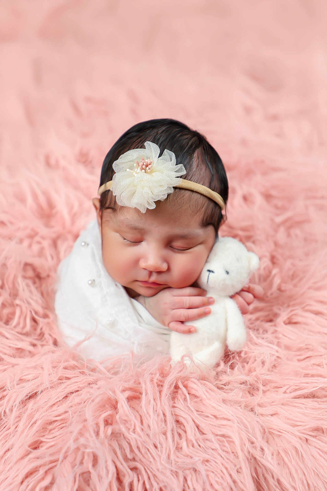 Jesly joined the competition — help win amazing prizes! newborn, baby, sleeping, headband, flower, teddy_bear, blanket, pink, soft, cuddling, cute, portrait, infant, cozy, child, peaceful, fluffy, closeup, adorable, resting