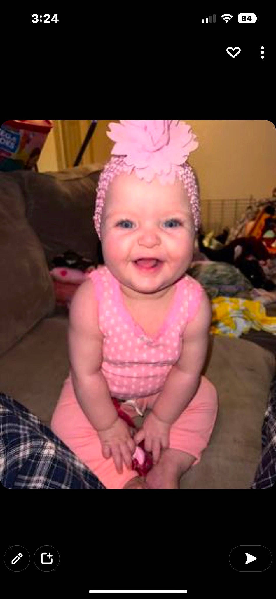 Lexie is registered to the contest to win money with this photo: baby, baby_toddler_clothing, cheek, child, costume_hat, eye, fashion_accessory, fun, happy, headband, headgear, headpiece, headwear, iris, magenta, pattern, person, pink, skin, smile