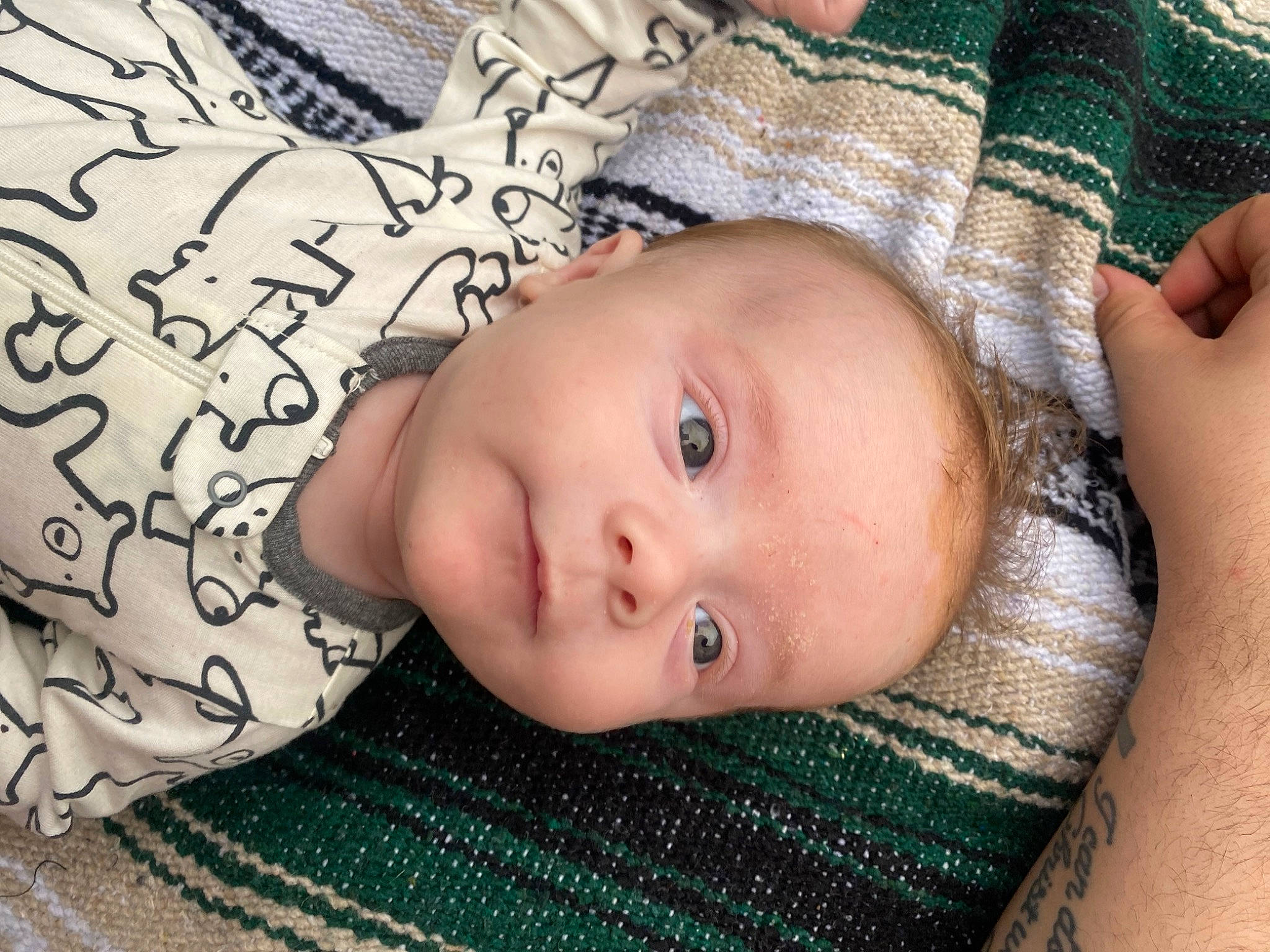 Kayson joined the competition — help win amazing prizes! baby, baby_toddler_clothing, cheek, child, comfort, eye, eyebrow, grass, happy, head, iris, linens, lip, nose, pattern, person, portrait_photography, skin, toddler, tree