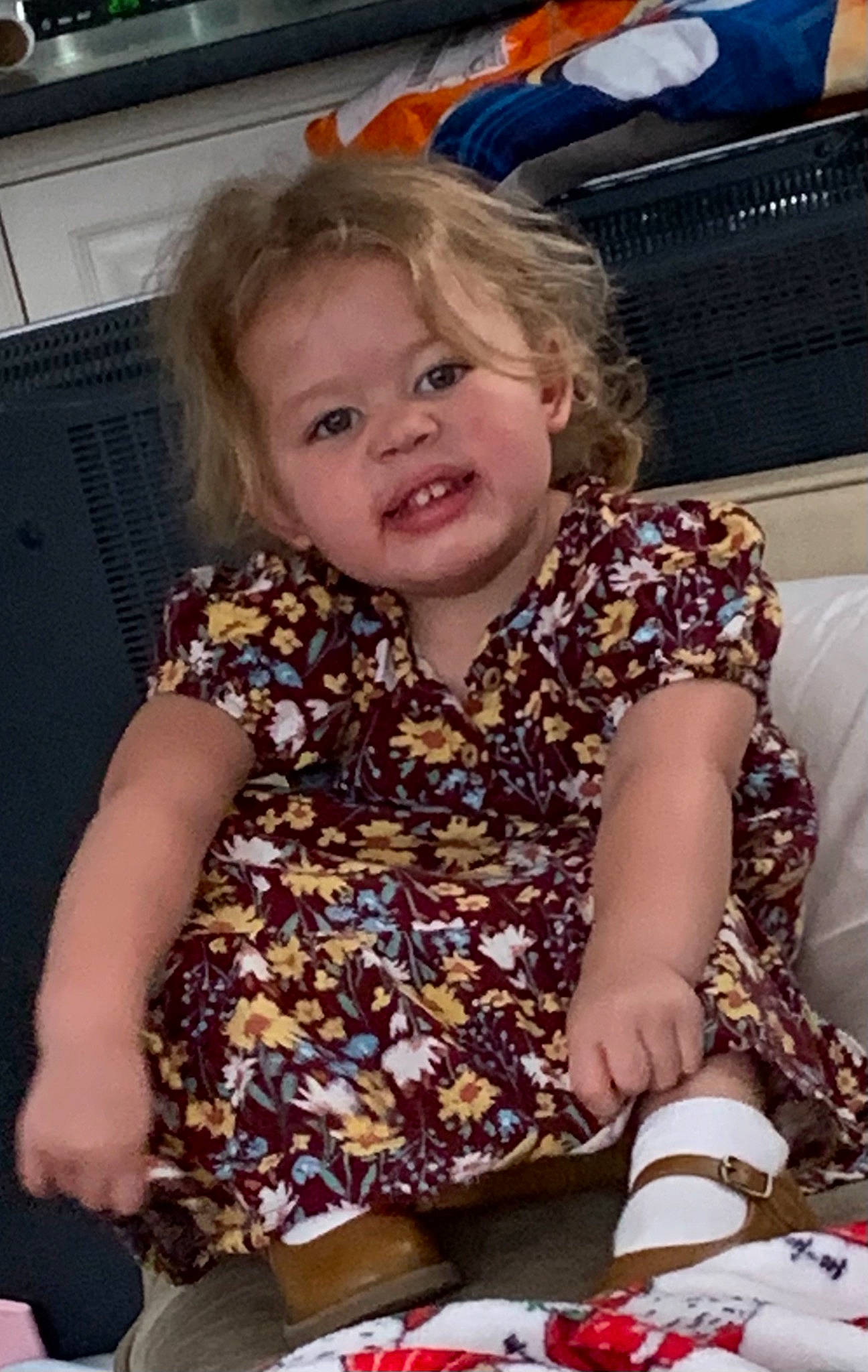 Avianna joined the competition — help win amazing prizes! baby_toddler_clothing, baking, blond, carmine, chair, cheek, comfort_food, cooking, event, fun, hair, hairstyle, happy, lap, pattern, person, sharing, sitting, smile, t_shirt