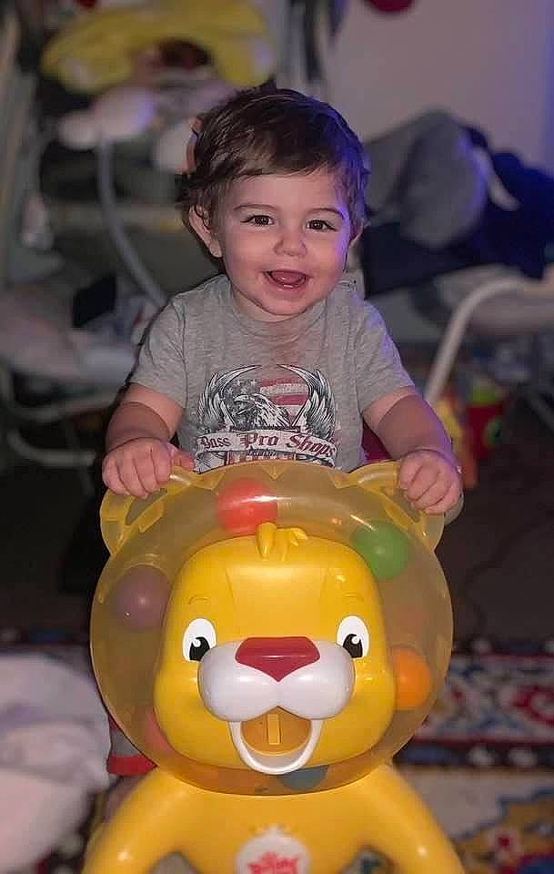 Levi joined the competition — help win amazing prizes! baby, baby_playing_with_toys, baby_toddler_clothing, baby_toys, child, facial_expression, joy, laugh, nose, organ, person, play, riding_toy, toddler, toy, yellow