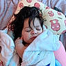 Lina Rose joined the competition — help win amazing prizes! toddler, sleeping, blanket, towel, pillow, bed, hair, child, indoors, cozy, rest, nap, soft, cute, peaceful, wrapped, pink, white, floral, portrait