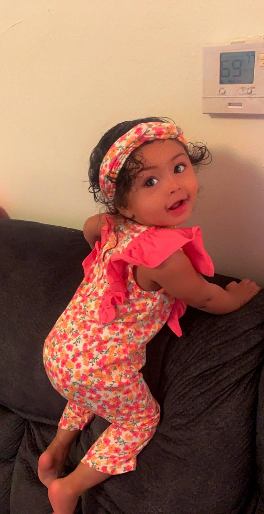 Freya joined the competition — help win amazing prizes! baby_toddler_clothing, child, fashion_accessory, fun, happy, head, headwear, human_leg, magenta, one_piece_garment, person, picture_frame, pink, skin, sleeve, smile, television, thigh, toddler, toy