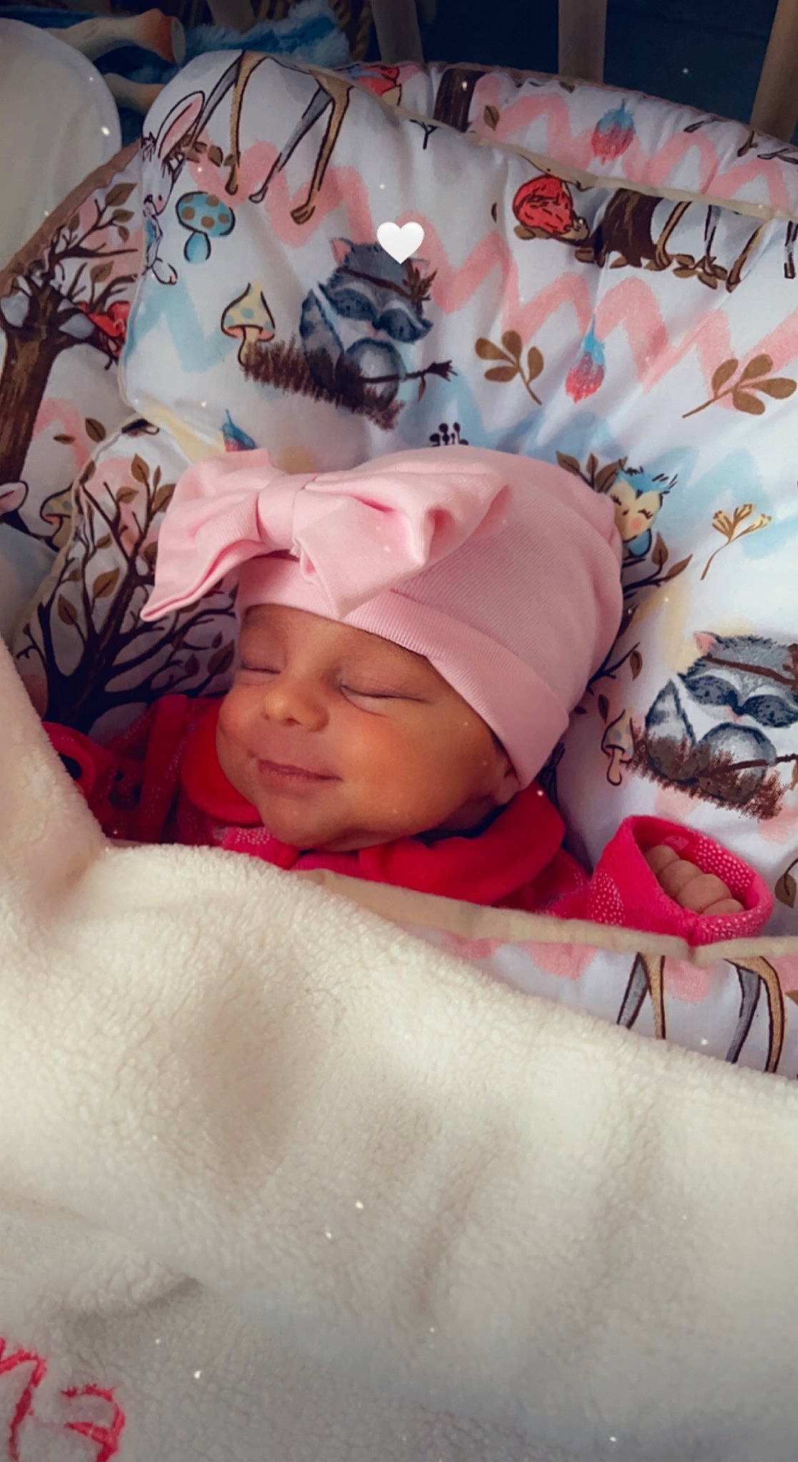 Emmy participe au concours pour gagner de l'argent avec cette photo : baby, baby_sleeping, baby_toddler_clothing, bed, bedding, bedtime, child, comfort, happy, hat, headgear, headwear, linens, magenta, pattern, person, pink, product, room, skin