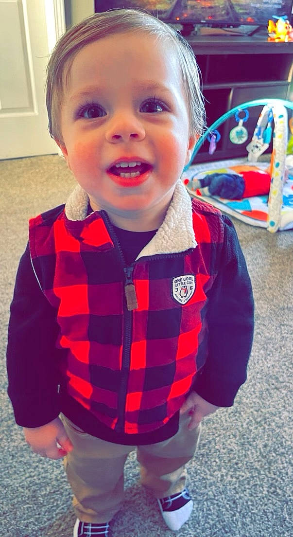 Kaiden joined the competition — help win amazing prizes! baby, baby_toddler_clothing, cheek, child, collar, dress_shirt, electric_blue, eye, face, fun, happy, iris, nose, pattern, person, plaid, sleeve, smile, t_shirt, tartan