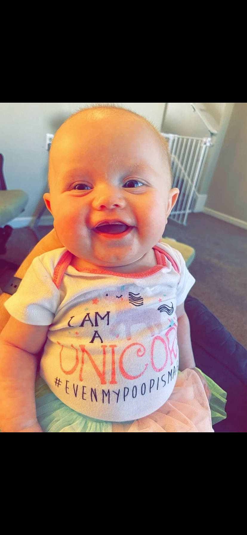 Kora is registered to the contest to win money with this photo: baby, baby_toddler_clothing, cheek, child, chin, cool, eye, eyebrow, happy, iris, lip, mouth, neck, nose, person, pink, skin, sleeve, smile, t_shirt