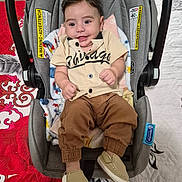 Thiago Garcias joined the competition — help win amazing prizes! baby, bedspread, blanket, car_seat, child, clothing, cute, fabric, footwear, happy, indoors, infant, pants, pattern, person, quilt, seat, shirt, shoes, smile
