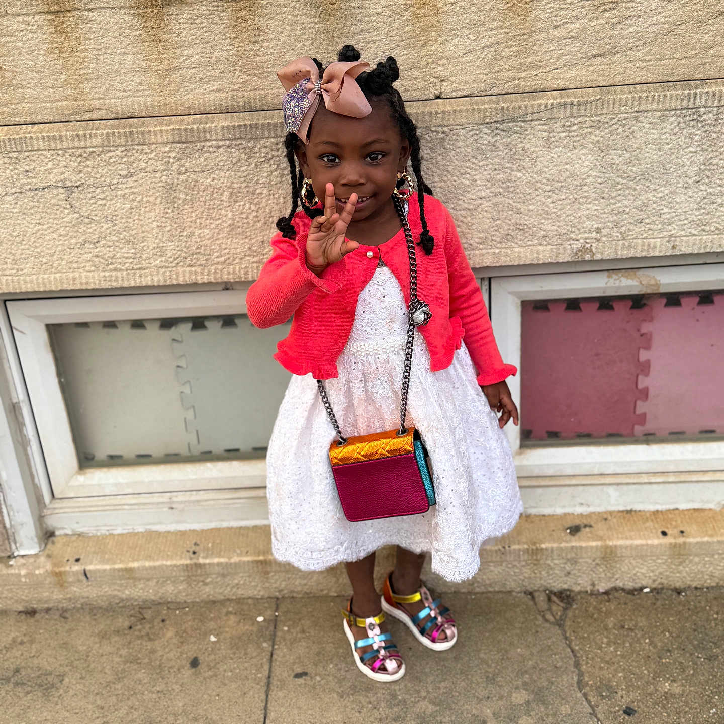 Charlie Wright joined the competition — help win amazing prizes! accessories, bag, bodypart, child, clothing, dress, face, female, finger, footwear, girl, hand, handbag, head, person, photography, portrait, purse, sandal, shoe