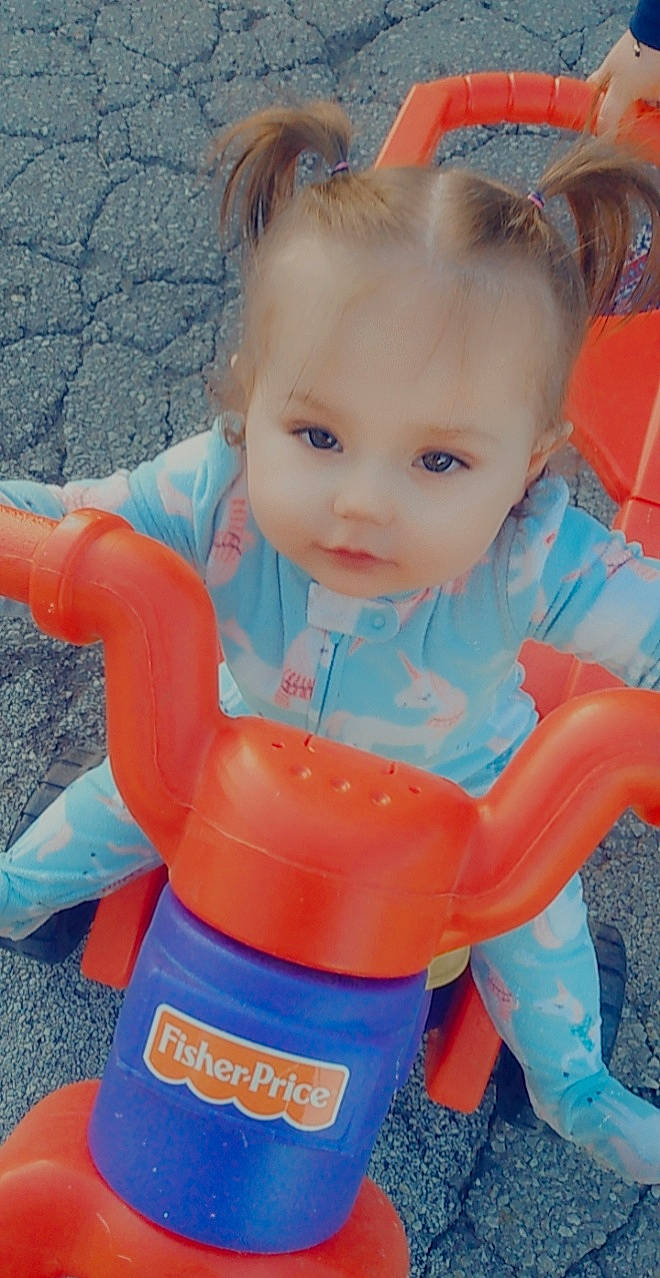 Kenda'Lynn joined the competition — help win amazing prizes! azure, baby_toddler_clothing, blue, cheek, chin, dress, electric_blue, eye, eyelash, face, fun, hair, happy, head, human_body, iris, mouth, person, pink, toddler