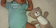 Amar joined the competition — help win amazing prizes! baby, sleeping, onesie, blue_clothing, teddy_bear, plush_toy, blanket, infant, soft_texture, cute, peaceful, lying_down, child, indoors, comfort, nap, adorable, resting, small_child, stuffed_animal