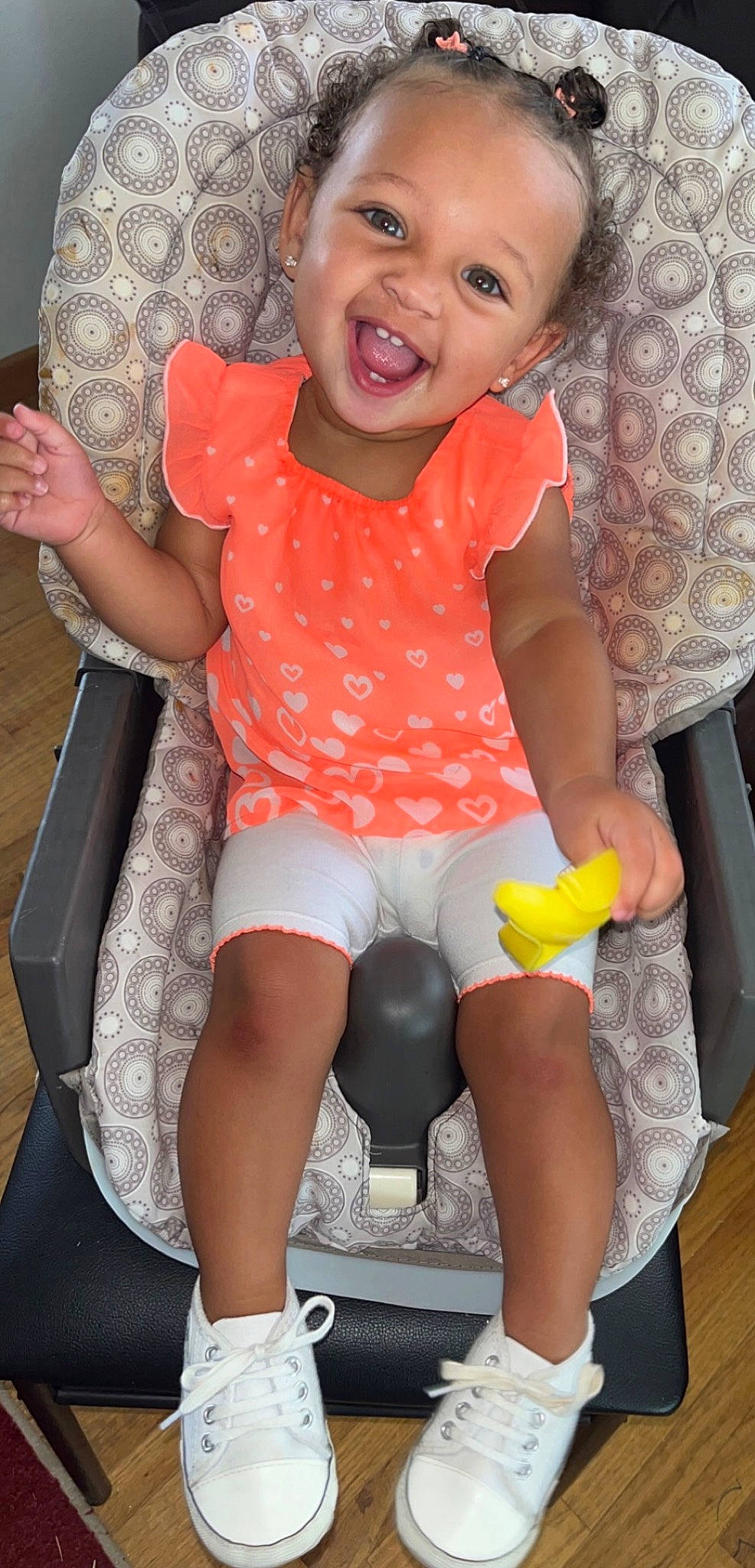 Jori joined the competition — help win amazing prizes! arm, baby_toddler_clothing, black, eye, finger, hand, happy, joint, knee, leg, mouth, organ, person, pink, shorts, skin, sleeve, smile, textile, thigh