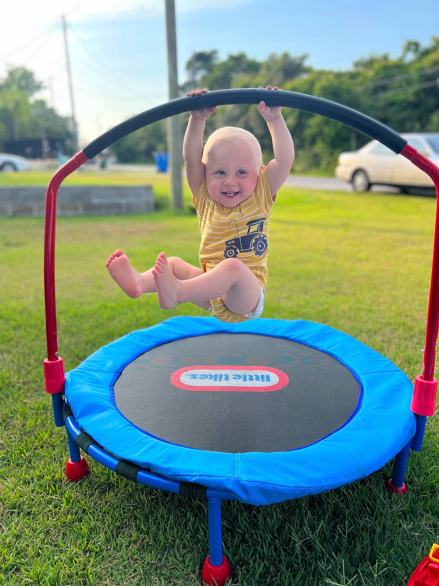 Malakai joined the competition — help win amazing prizes! baby_toddler_clothing, child, cloud, electric_blue, fun, grass, happy, joy, leisure, nature, person, play, playground, recreation, shorts, sky, smile, summer, tire, toddler
