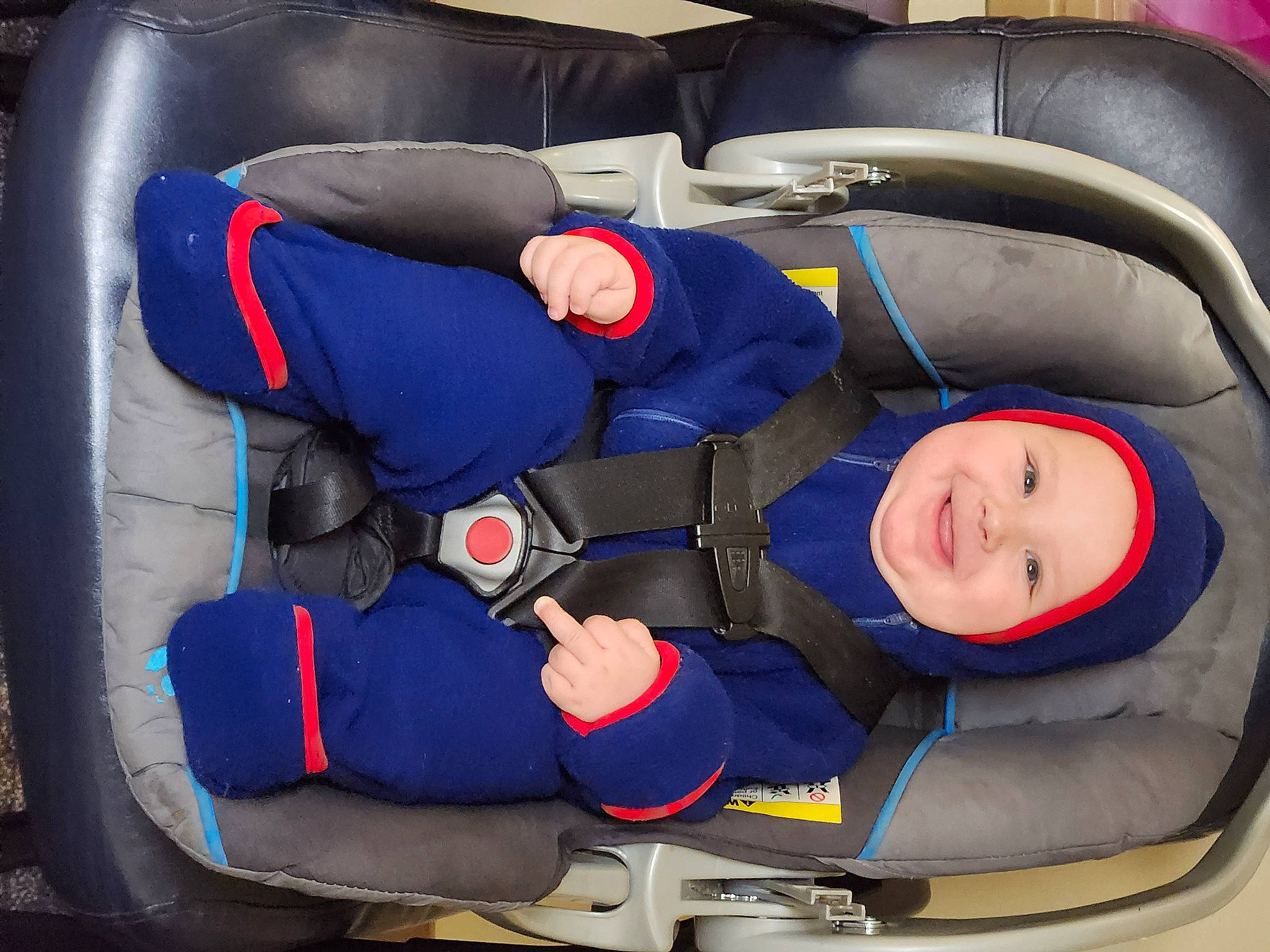 Colson joined the competition — help win amazing prizes! auto_part, automotive_design, automotive_exterior, baby_in_car_seat, car, car_seat, car_seat_cover, carmine, child, comfort, electric_blue, family_car, headwear, joy, mode_of_transport, motor_vehicle, person, service, smile, toddler