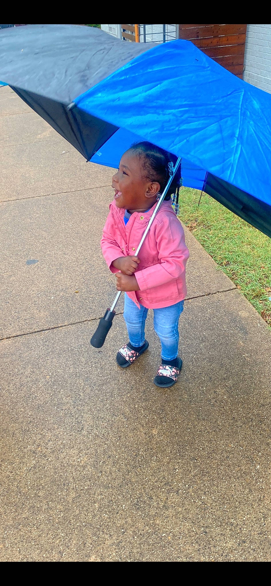 Emani is registered to the contest to win money with this photo: asphalt, camping, electric_blue, fashion_accessory, fun, grass, grassland, leg, leisure, magenta, person, recreation, shade, shadow, sneakers, t_shirt, tarpaulin, tent, tints_and_shades, toddler