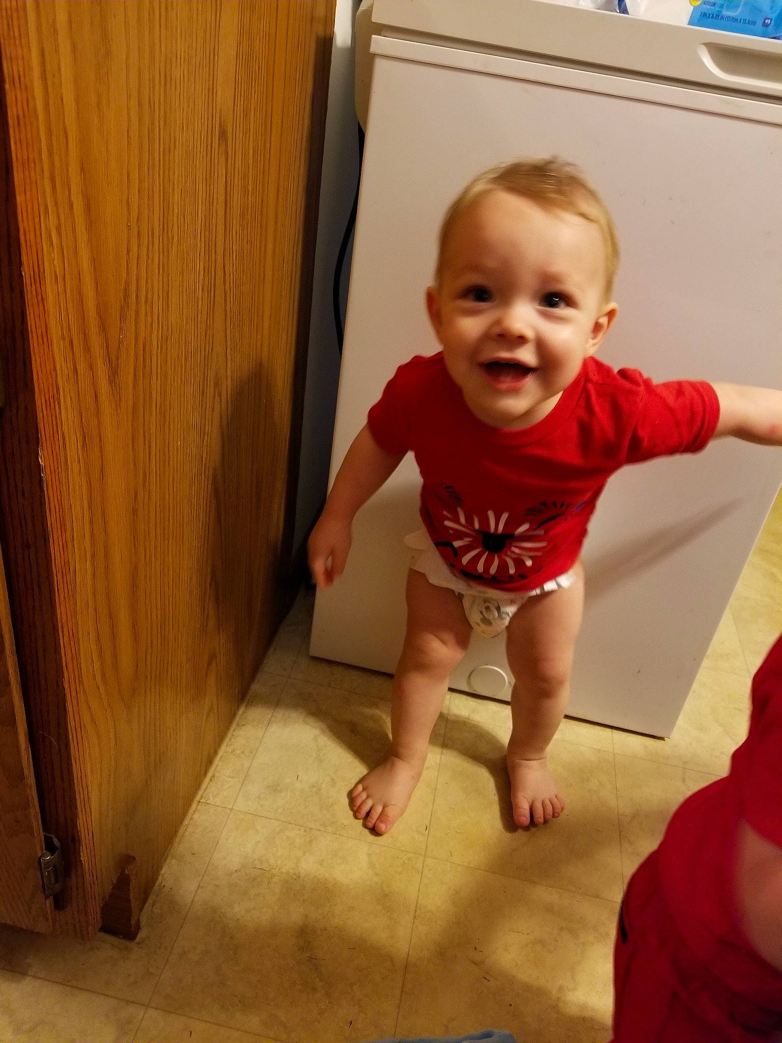 Gary joined the competition — help win amazing prizes! baby, child, floor, flooring, person, play, room, skin, standing, toddler, wood