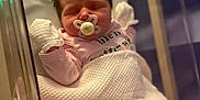 Aurora-Mae joined the competition — help win amazing prizes! newborn, baby, sleeping, pacifier, mittens, blanket, hospital, bassinet, pink, white, face, infant, cute, peaceful, clothing, person, indoors, portrait, resting, soft