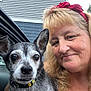 animal, closeup, collar, companion, dog, face, friendship, fur, hair, happy, headband, house, leash, outdoor, pet, portrait, skin, smile, watch, woman