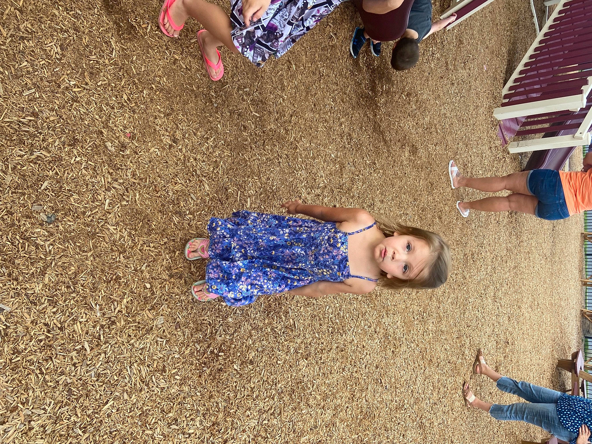 Emilee joined the competition — help win amazing prizes! barefoot, blue, calf, child, electric_blue, flooring, foot, fun, grass, human_leg, leisure, people_in_nature, person, play, sand, shadow, soil, thigh, toddler, travel