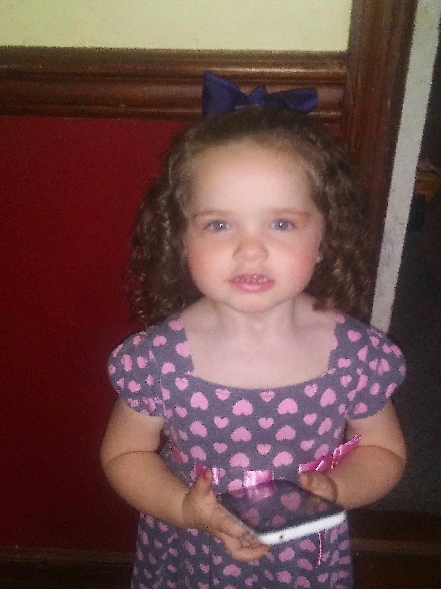 Justice joined the competition — help win amazing prizes! baby, cheek, child, daughter, design, eye, face, head, iris, pattern, person, polka_dot, skin, smile, standing, toddler, trunk