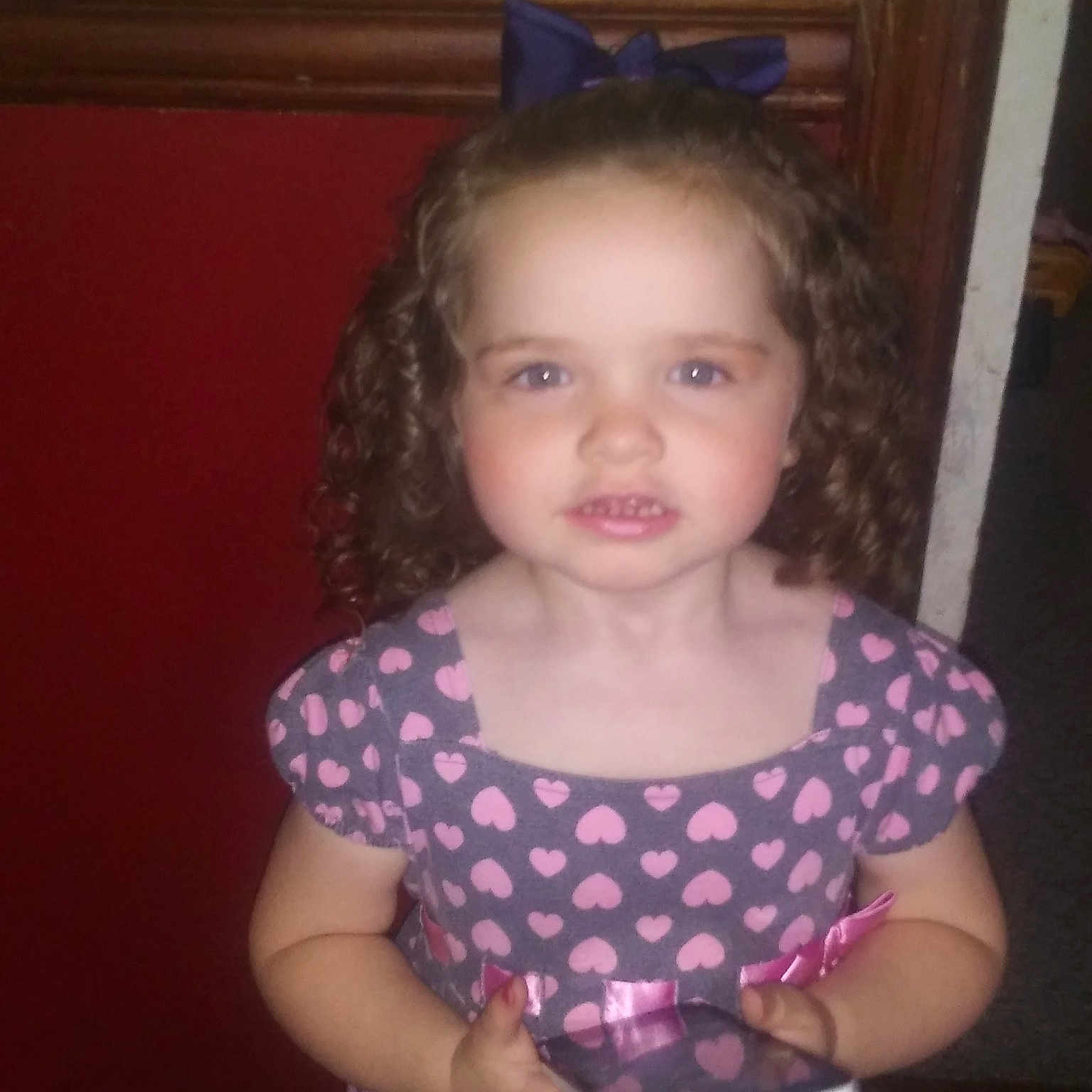 Justice joined the competition — help win amazing prizes! baby, cheek, child, daughter, design, eye, face, head, iris, pattern, person, polka_dot, skin, smile, standing, toddler, trunk